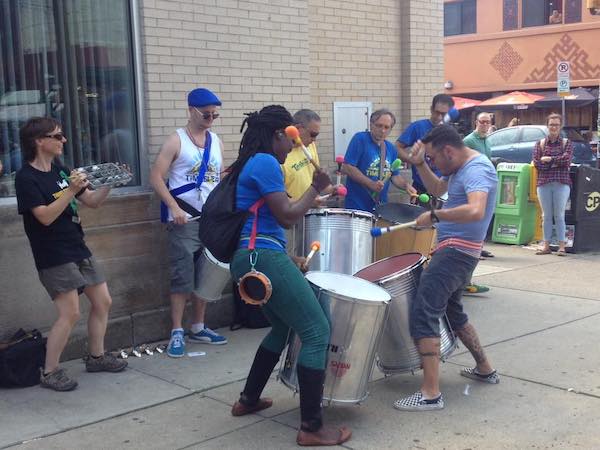 Percussionists playing on the street in Pittsburgh PA