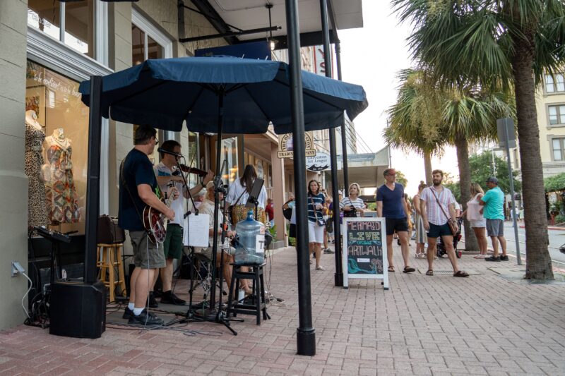 Band playing on street.